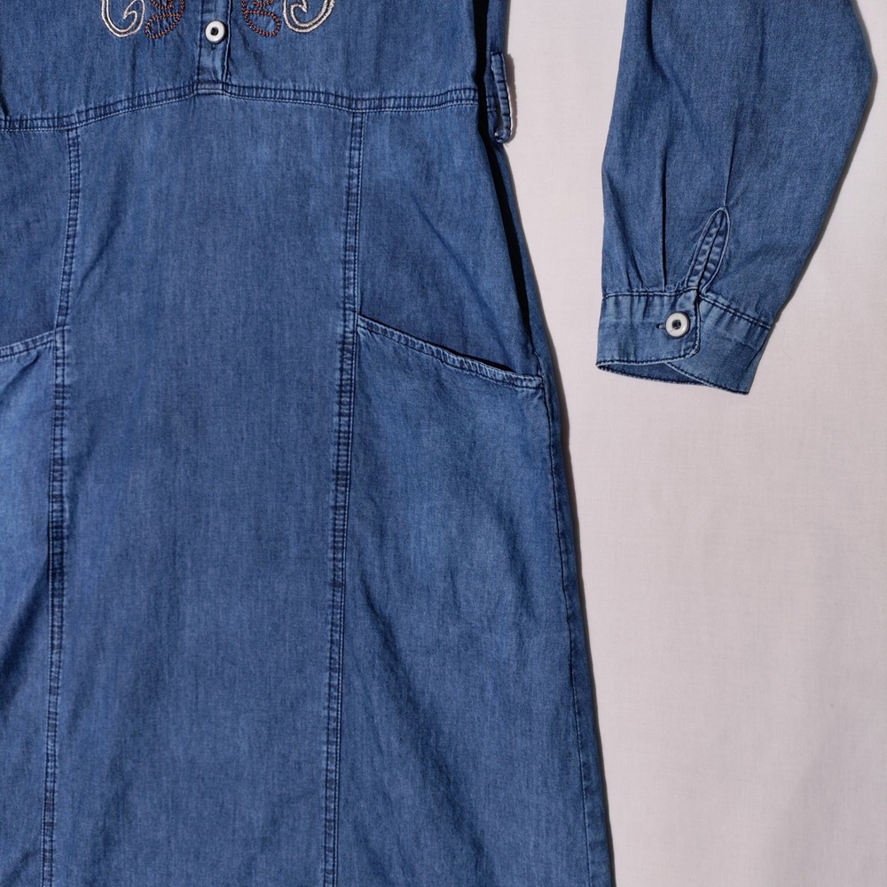 DECOY Sz 46 Denim Maxi Dress Long Sleeve Button Front Pockets Made in Turkey - Picture 7 of 11